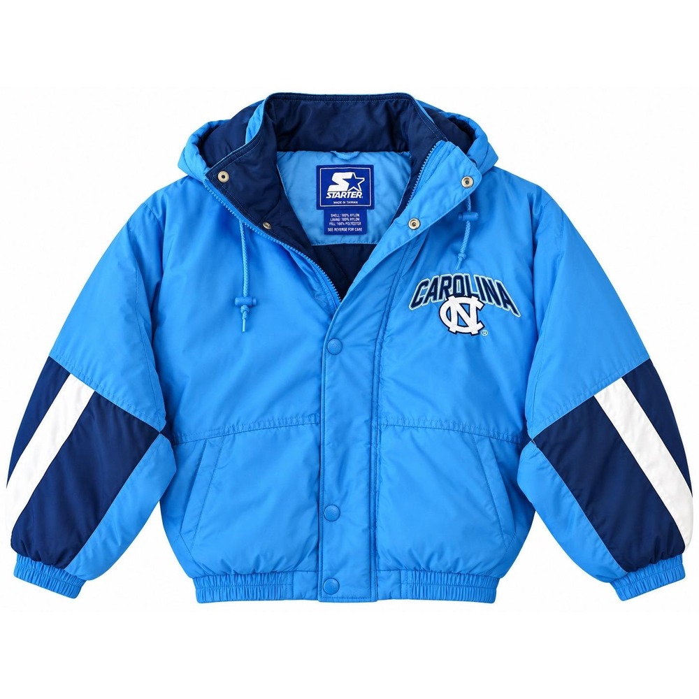 Vintage North Carolina Jacket Starter Tar Heels Puffer Blue Men Large NC Parka